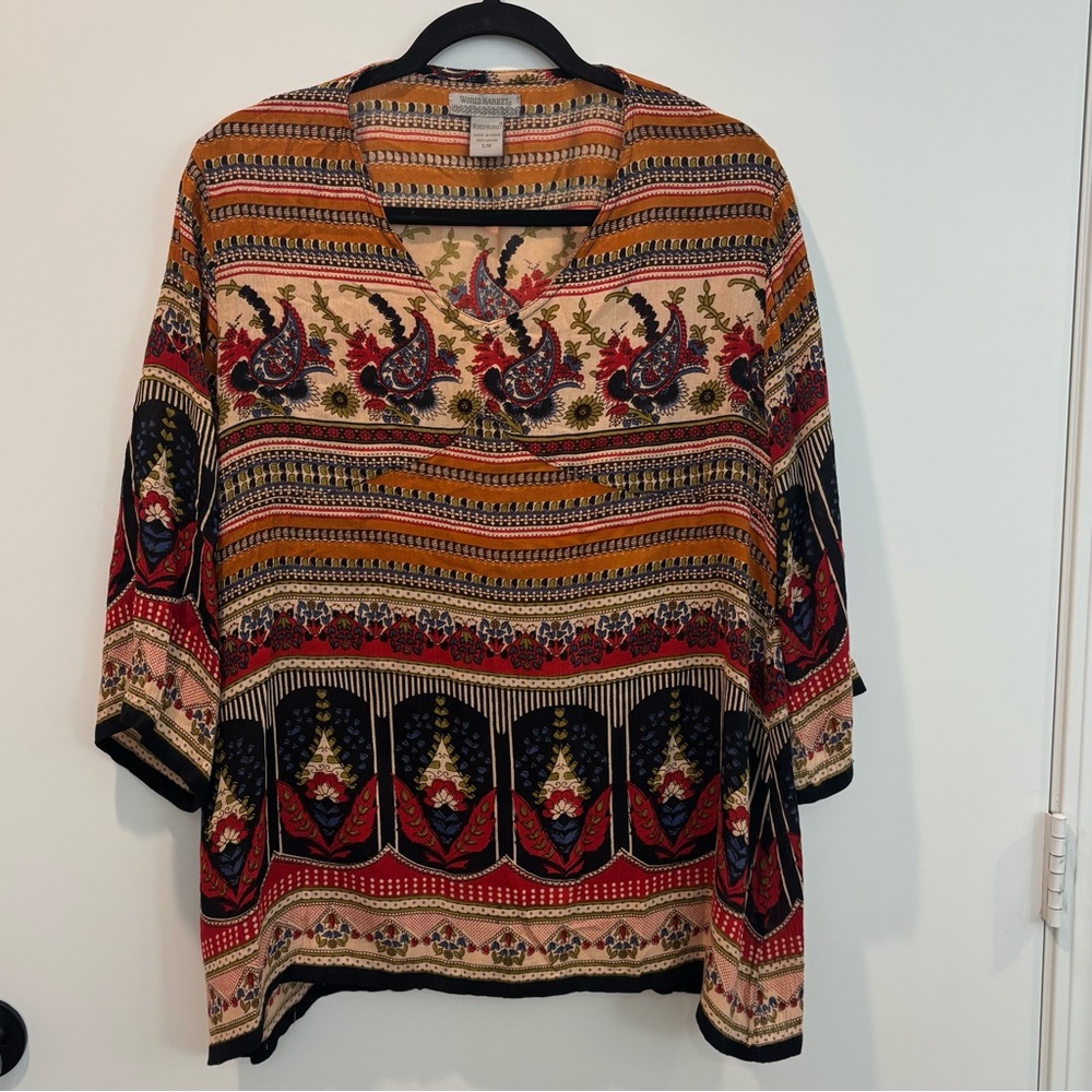 World Market Earth Toned Rayon Hippie Boho Tunic Small/Medium